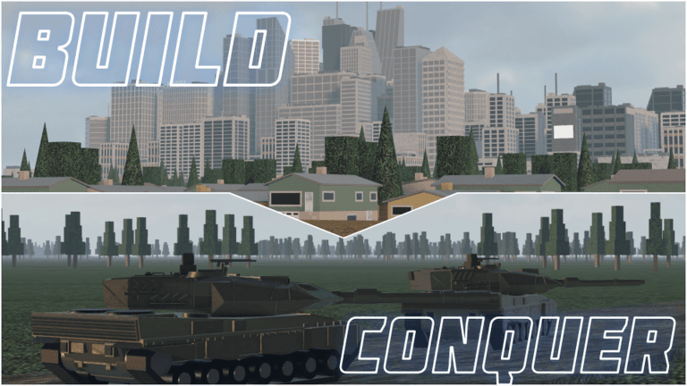 Official Build and Conquer artwork showing a city skyline and tanks